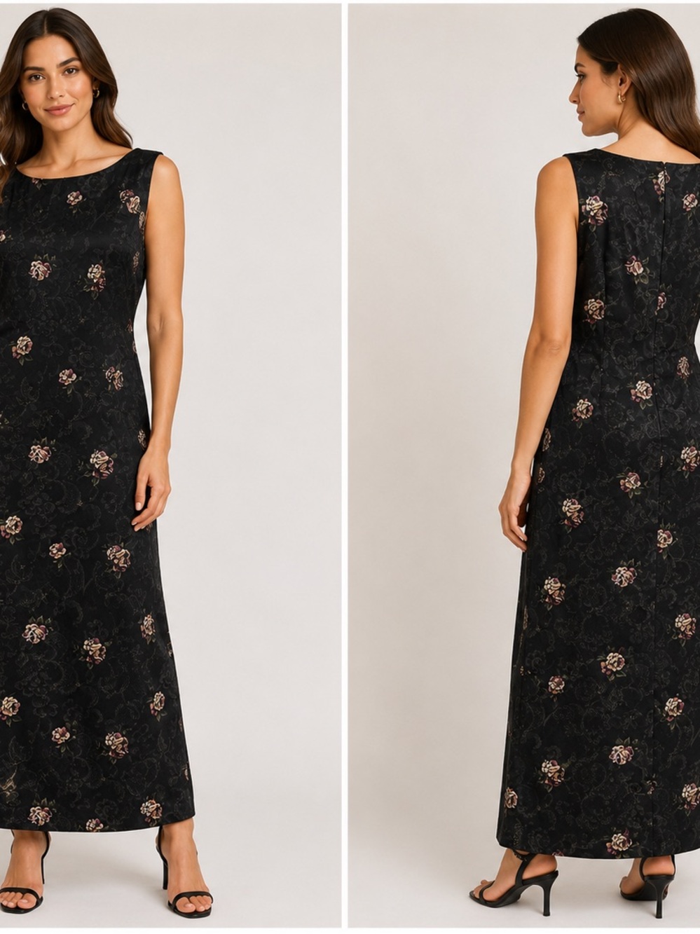 Vintage All That Jazz Black Floral Maxi Dress Sleeveless 90s Grunge Size 13/14